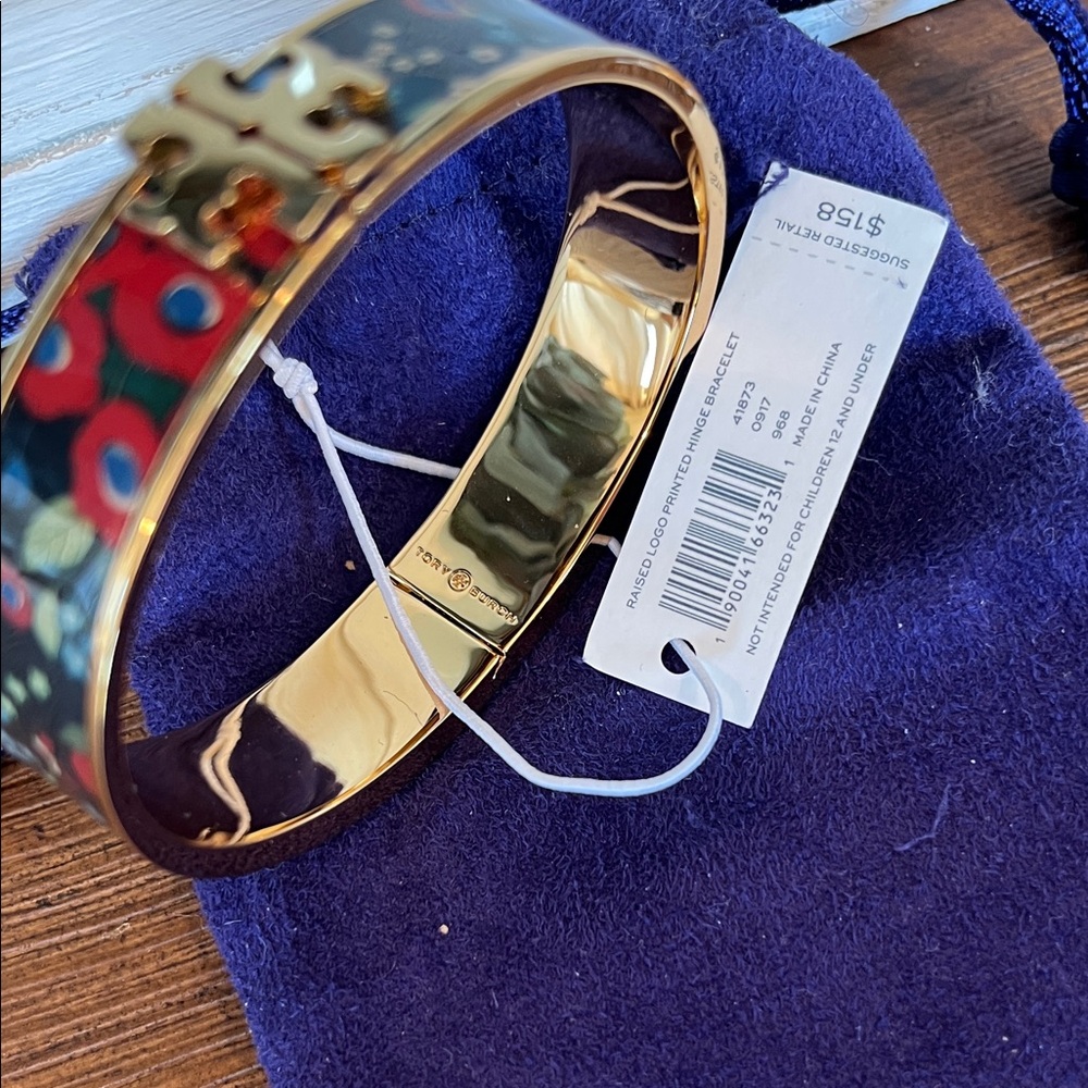 NWT Tory Burch Kira Raised Red and Blue Enamel Hinged Bracelet 7mm - Picture 5 of 9